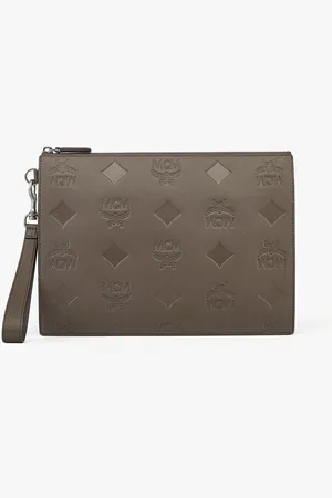 MCM Aren Wristlet Zip Pouch in Maxi Monogram Leather