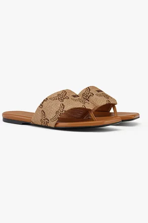 MCM Flat Sandals in Lauretos Raffia Jacquard