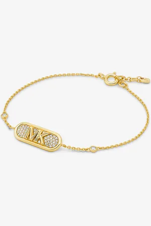 Michael Kors MK Pavé Precious Metal-Plated and Sterling Silver Empire Logo Bracelet -