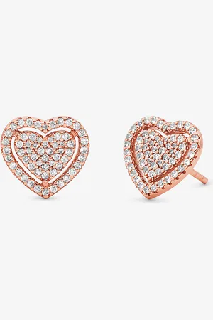 Michael Kors MK Precious Metal-Plated Sterling Silver Pavé Heart Earrings -