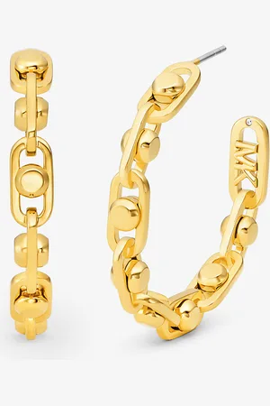 Michael Kors MK Astor Medium Precious Metal-Plated Brass Link Hoop Earrings -