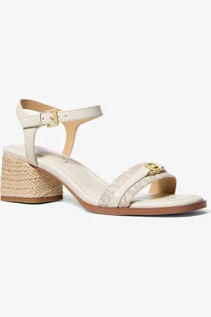 Michael Kors MK Mandy Signature Logo and Leather Sandal - - Michael Kors
