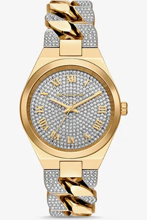 Michael Kors MK Lennox Pavé -Tone Curb-Link Watch -