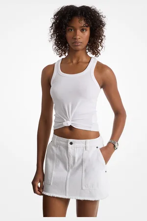 Michael Kors MK Tie-Front Ribbed Stretch Knit Tank Top - - Michael Kors