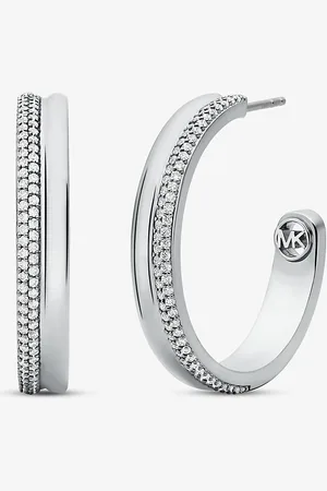 Michael Kors MK Precious Metal-Plated Brass Pavé Hoop Earrings -