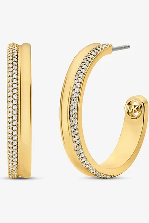 Michael Kors MK Precious Metal-Plated Brass Pavé Hoop Earrings -