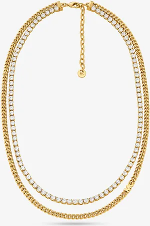 Michael Kors MK Precious Metal-Plated Brass Double Chain Tennis Necklace -