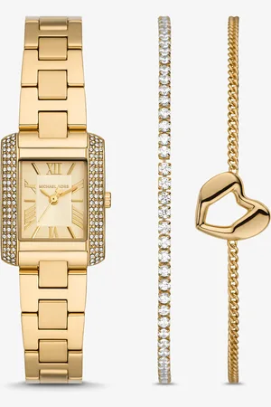 Michael Kors MK Mini Emery Pavé -Tone Watch and Bracelet Gift Set -