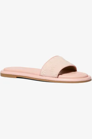 Michael Kors MK Dana Logo Embossed Denim Slide Sandal - - Michael Kors