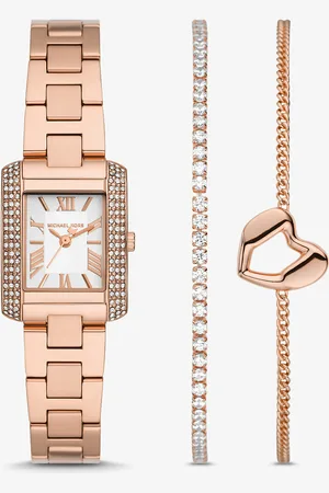 Michael Kors MK Mini Emery Pavé -Tone Watch and Bracelet Gift Set -