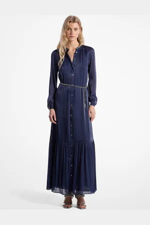 Michael Kors MK Metallic Crinkled Georgette Belted Kaftan Dress - - Michael Kors