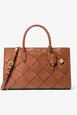 Michael Kors MK Scarlett Medium Woven Leather Satchel - - Michael Kors