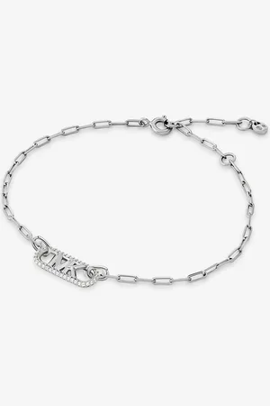 Michael Kors MK Precious Metal-Plated Sterling Pavé Empire Logo Chain Link Bracelet -