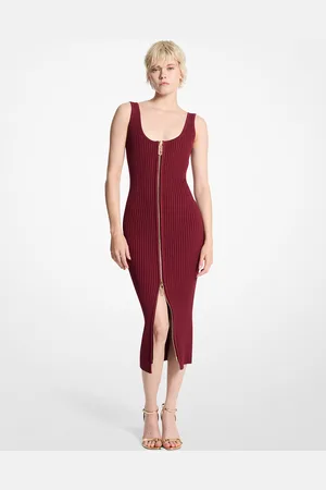 Michael Kors MK Ribbed Stretch Knit Zip Dress - - Michael Kors