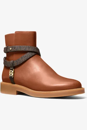 Michael Kors MK Abigail Leather and Signature Logo Trim Ankle Boot - - Michael Kors