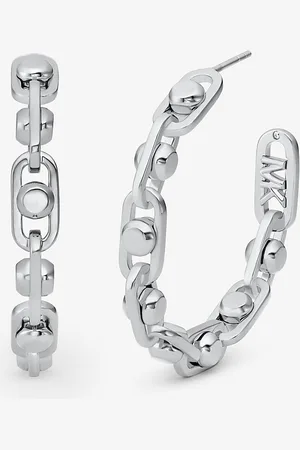 Michael Kors MK Astor Medium Precious Metal-Plated Brass Link Hoop Earrings -