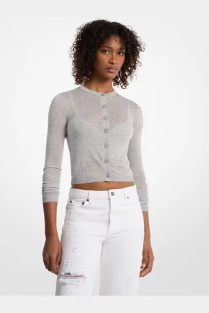 Michael Kors MK Tencel Blend Cropped Cardigan and Bra Top - - Michael Kors
