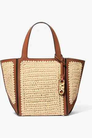 Michael Kors MK Jordi Small Hand-Crocheted Straw and Leather Tote Bag - - Michael Kors