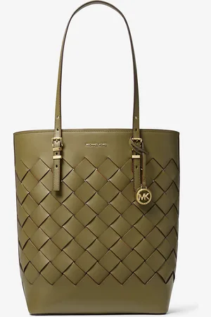 Michael Kors MK Quinn Large Woven Leather Tote Bag - - Michael Kors