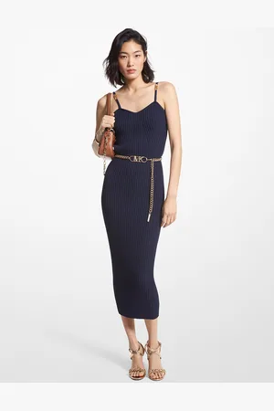 Michael Kors MK Ribbed Stretch Viscose Belted Bustier Dress - - Michael Kors