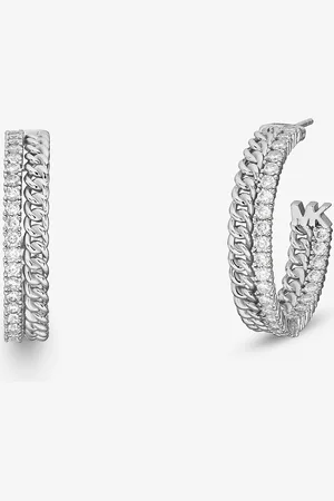 Michael Kors MK Precious Metal-Plated Brass Pavé Chain Hoop Earrings -