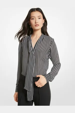 Michael Kors MK Striped Georgette Tie-Neck Blouse - - Michael Kors