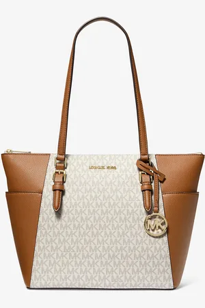 Michael Kors MK Charlotte Large Logo and Leather Top-Zip Tote Bag - - Michael Kors