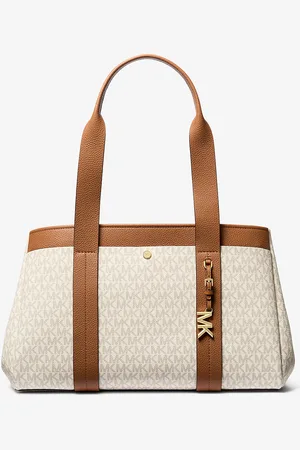 Michael Kors MK Romee Large Signature Logo and Leather Tote Bag - - Michael Kors