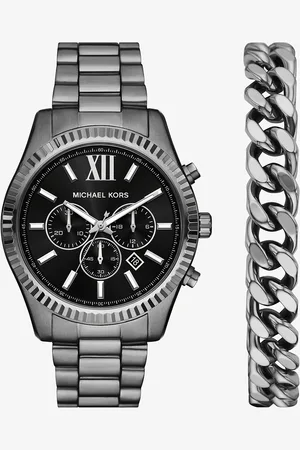 Michael Kors MK Oversized Lexington Gunmetal Watch and Bracelet Gift Set -
