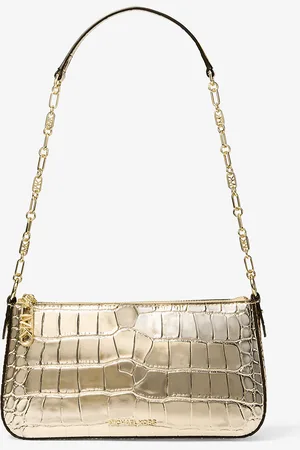 Michael Kors MK Empire Medium Metallic Crocodile Embossed Leather Chain-Link Pochette - - Michael Kors