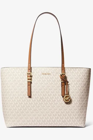 Michael Kors MK Quinn Large Signature Logo and Leather Tote Bag - - Michael Kors