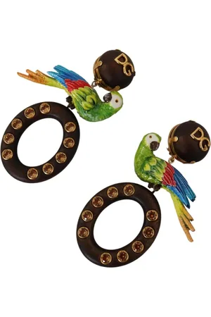Dolce & Gabbana Earrings, female, , ONE SIZE, Multicolor Parrot Dangling Hoop Earrings