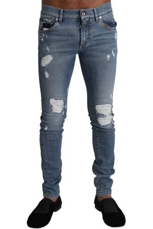 Dolce & Gabbana Slim-fit Jeans, male, , XS, Tattered Denim Skinny Jeans