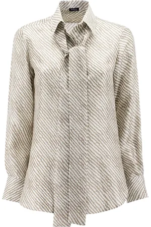 Kiton Silk Printed Blouse with Masculine-Feminine Design