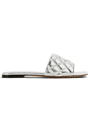 Bottega Veneta Sliders, female, , 3 UK, Silver Padded Sandals for Women