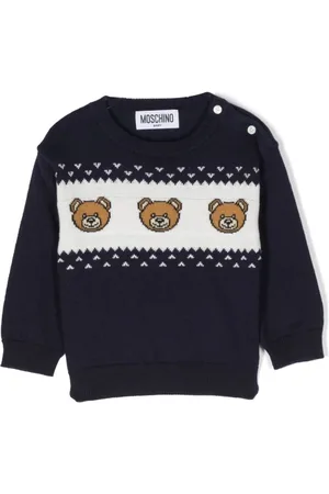 Moschino Pullover blu navy in maglia di misto cotone e lana baby boy|Navy cotton and wool baby boy knit jumper