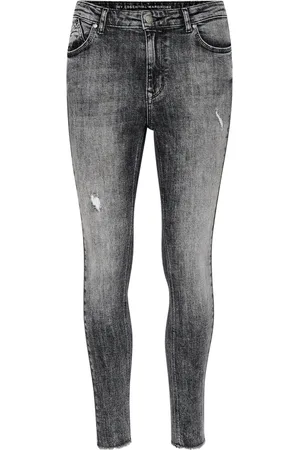 My Essential Wardrobe Slim Fit High Rise Grey Jeans with Distressed Details