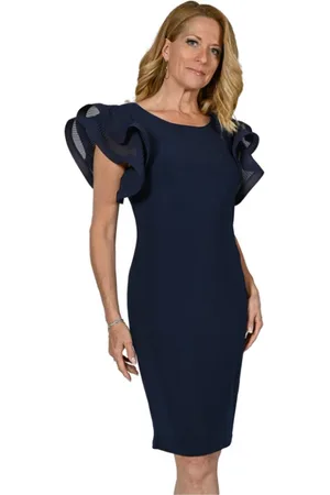 Frank Lyman Navy Dress with Dramatic Ruffle Sleeves