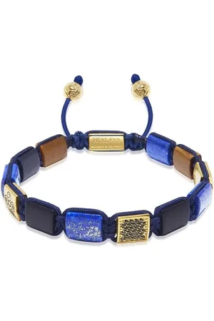 Nialaya Bracelets, male, , M, The Dorje Flatbead Collection - Blue Lapis, Matte Onyx, and Brown Tiger Eye