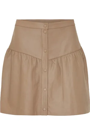 Notyz Buttoned Leather Skirt Taupe