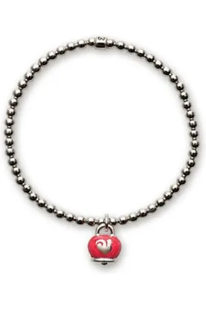 CHANTECLER Bracelets, female, , L, Silver Bell Bracelet with Red Enamel