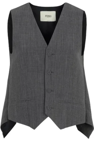 Fendi Vests, female, , S, Pinstripe Wool Vest with Cape Sleeves