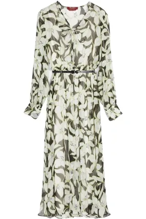 Max Mara Floral Print Silk Chiffon Midi Dress