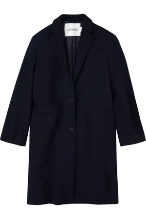 Closed Single-Breasted Coats, female, , M, Navy Wool Blend Coat