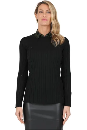 ALPHA STUDIO Round-neck Knitwear, female, , L, Long Sleeve Boat Neck Top with Button Detail