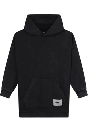 DKNY Maxi Hooded Sweatshirt Dress with Kangaroo Pocket
