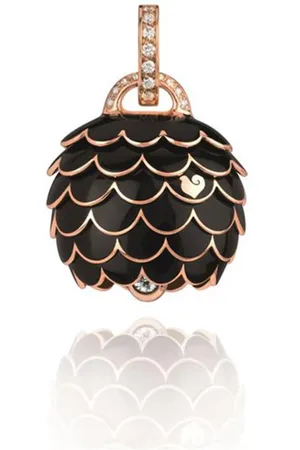 CHANTECLER Jewellery, female, , ONE SIZE, Rose Gold Bell Pendant with White Diamonds and Black Enamel