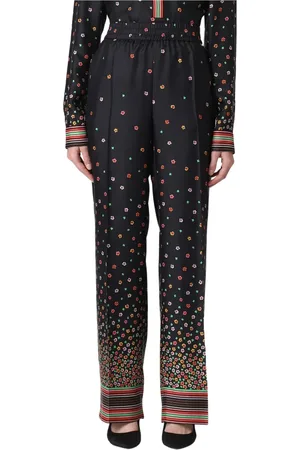 RED Valentino Straight Trousers, female, , S, Floral Striped Leather Trousers