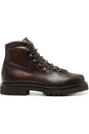 Brunello Cucinelli Lace-up Boots, male, , 7 1/2 UK, Chestnut Leather Lace-up Boots
