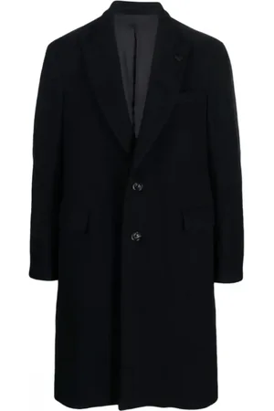 LARDINI Midnight Wool-Blend Coat with Brooch Detail